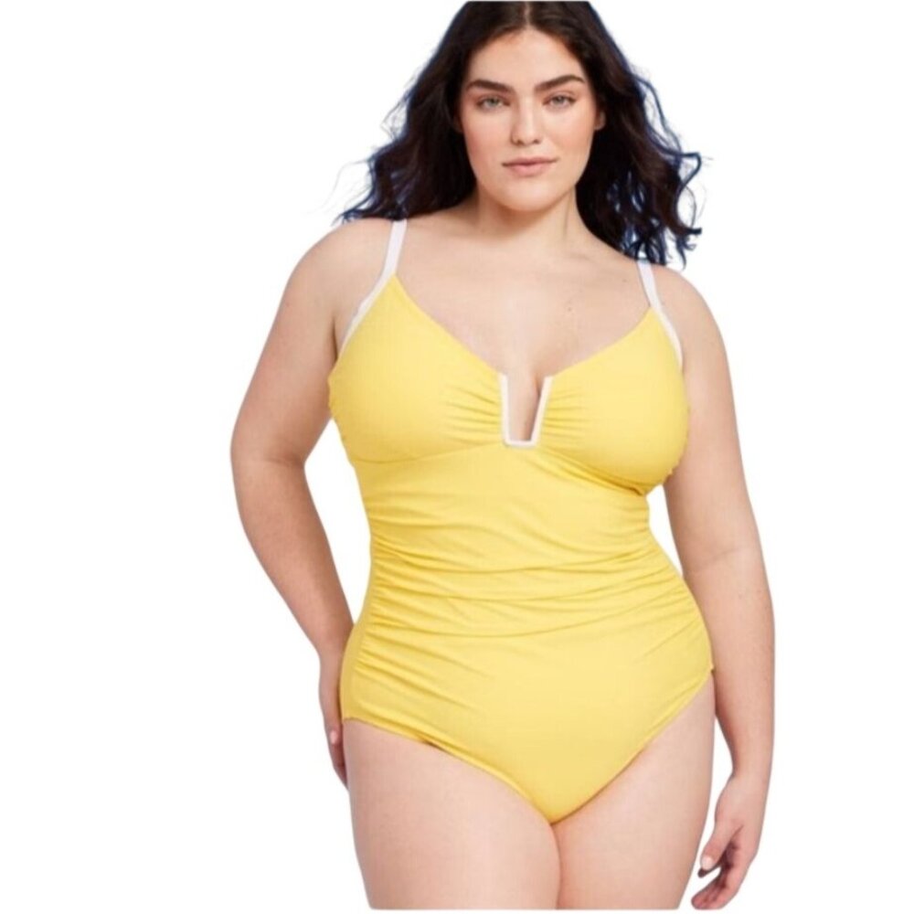 Shade & Shore Yellow One-Piece Swimsuit With Adjustable Straps & Padded Cups Siz